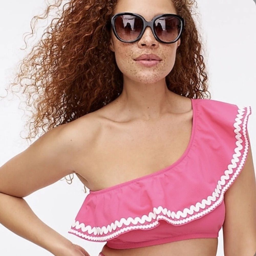 J Crew One Shoulder Bikini Top Rickrack Size Small Sweet Briar Pink Size S